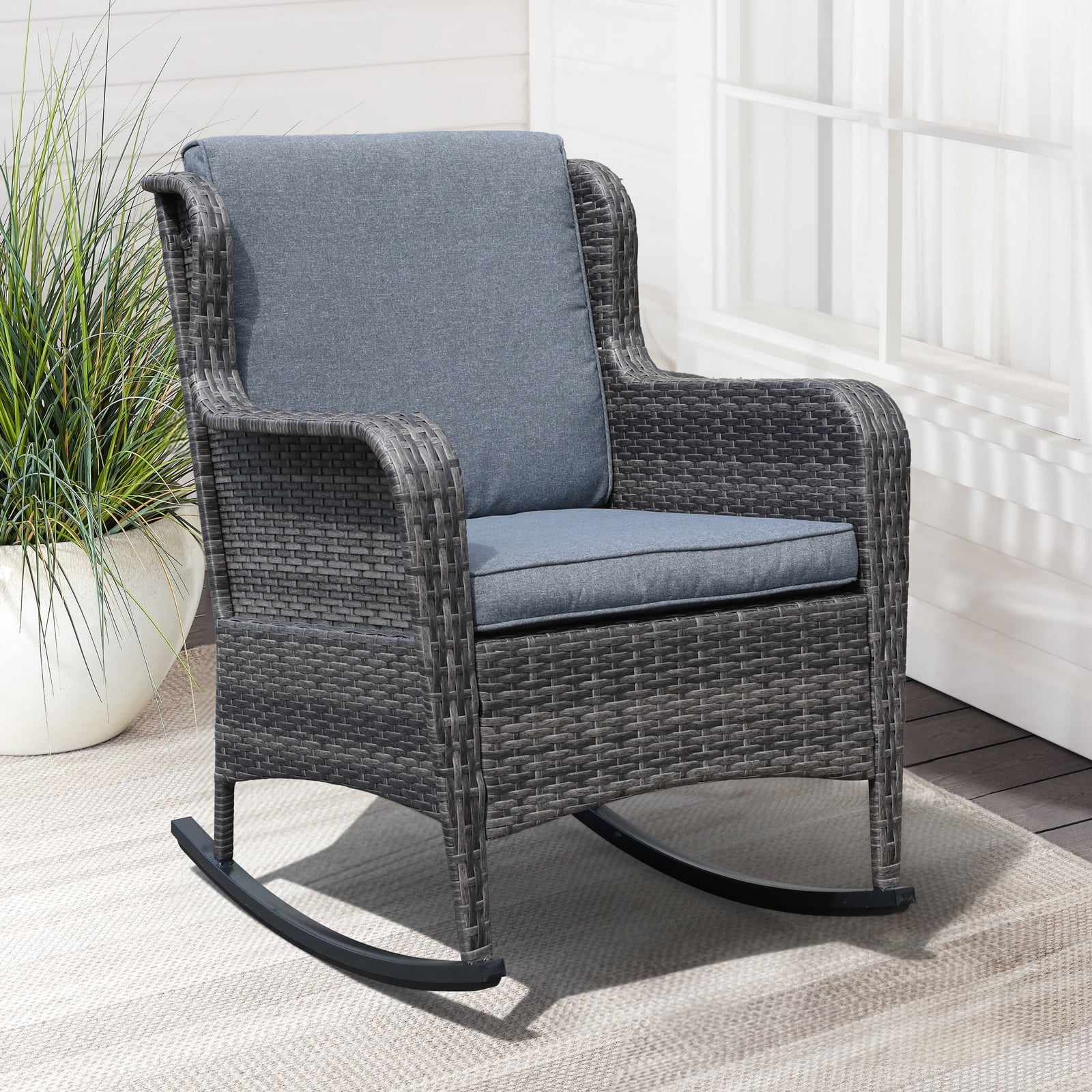 Gray wicker rocking chair discount