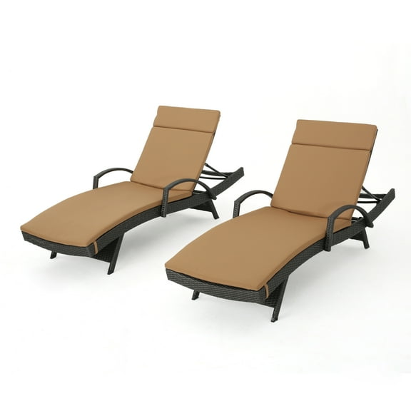 Soleil Outdoor Grey Wicker Arm Chaise Lounges, Set of 2, Caramel