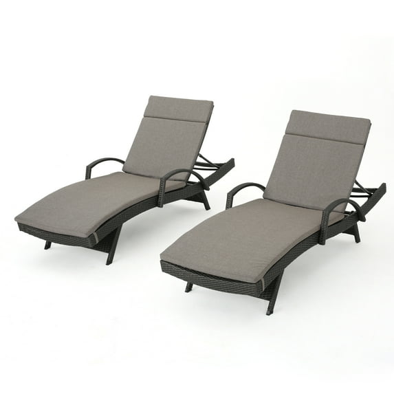 Soleil Outdoor Grey Wicker Arm Chaise Lounges with Water Resistant Cushions, Set of 2, Charcoal