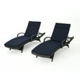 thumbnail image 1 of Soleil Outdoor Grey Wicker Arm Chaise Lounges with Water Resistant Cushions, Set of 2, Navy Blue, 1 of 7