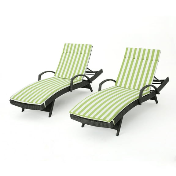 Soleil Outdoor Grey Wicker Chaise Lounges with Water Resistant Cushions, Set of 2