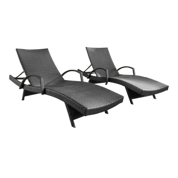 Soleil Outdoor Wicker Arm Chaise Lounges, Set of 2, Grey