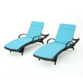 thumbnail image 1 of Soleil Outdoor Wicker Arm Chaise Lounges with Blue Water Resistant Cushions, Set of 2, Grey, 1 of 7