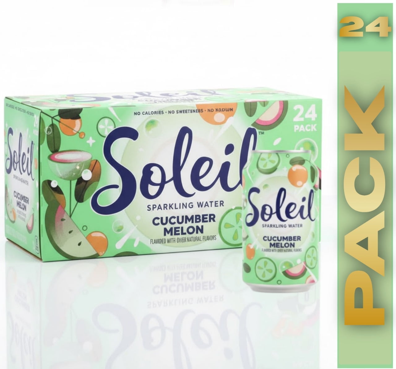 Soleil Sparkling Water, Cucumber Melon, 24 Pack 12 fl oz
