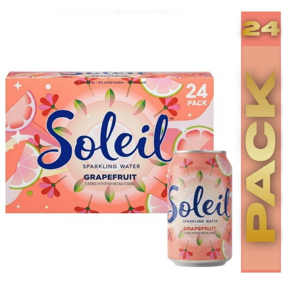 Soleil Sparkling Water, Ghrapefruit, 24 Pack 12 fl oz