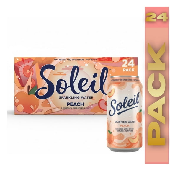 Soleil Sparkling Water, Peach, 24 Pack 12 fl oz