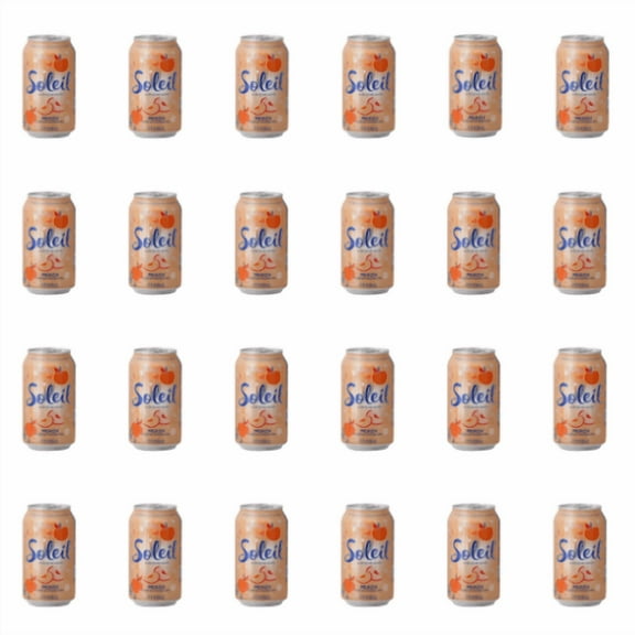 Soleil Sparkling Water, Peach Flavor, 12 fl oz Cans, 24 Pack