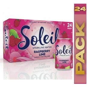 Soleil Sparkling Water, Raspberry Lime, 24 Pack 12 fl oz