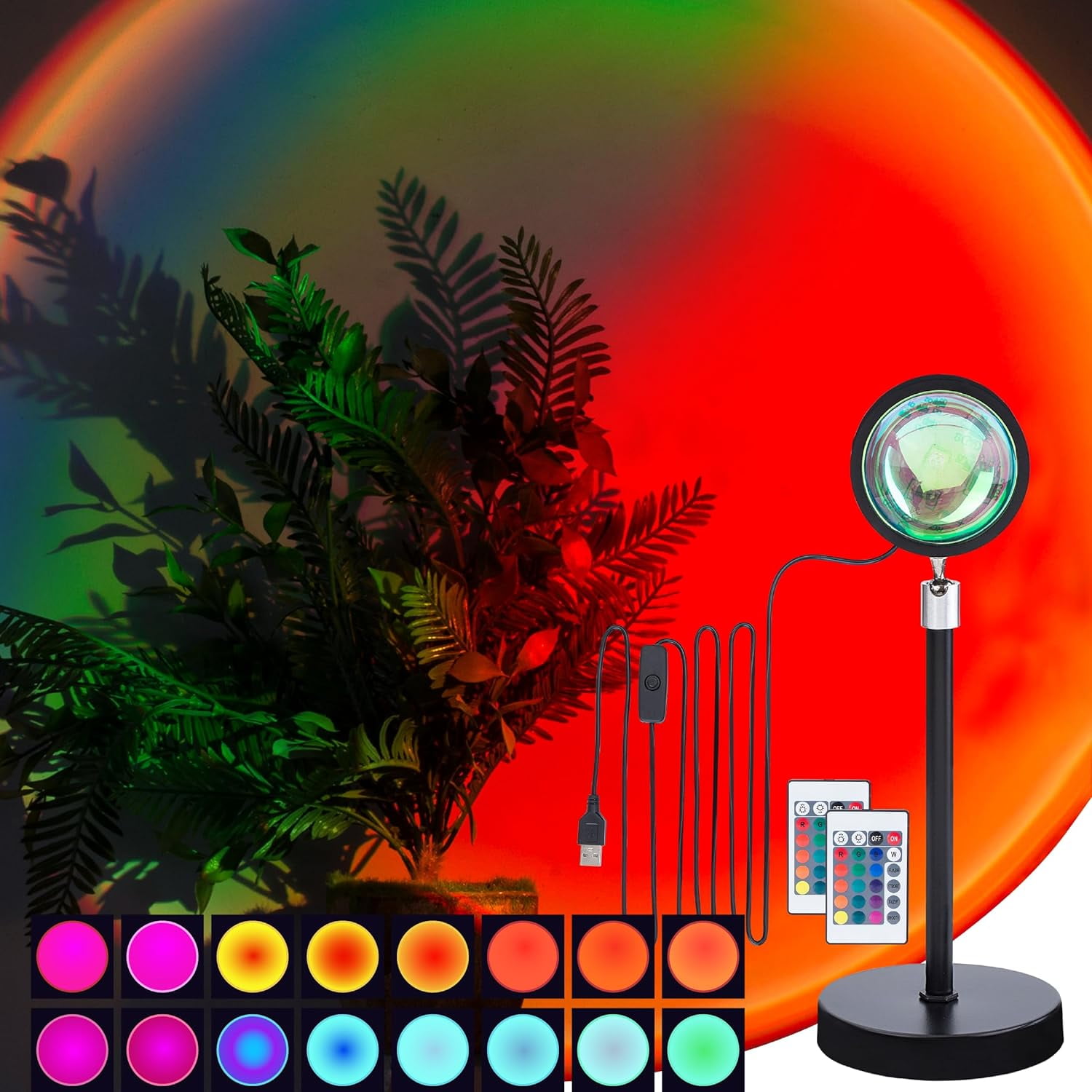 Soleil Sunset Lamp for Bedroom, 16 Colors LED Changing 3-in-1 Sunset Light lamp with Multiple Modes, Adjustable Brightness with Dual Remote Control, Sunset projection lamp Ideal for Kids & Adults
