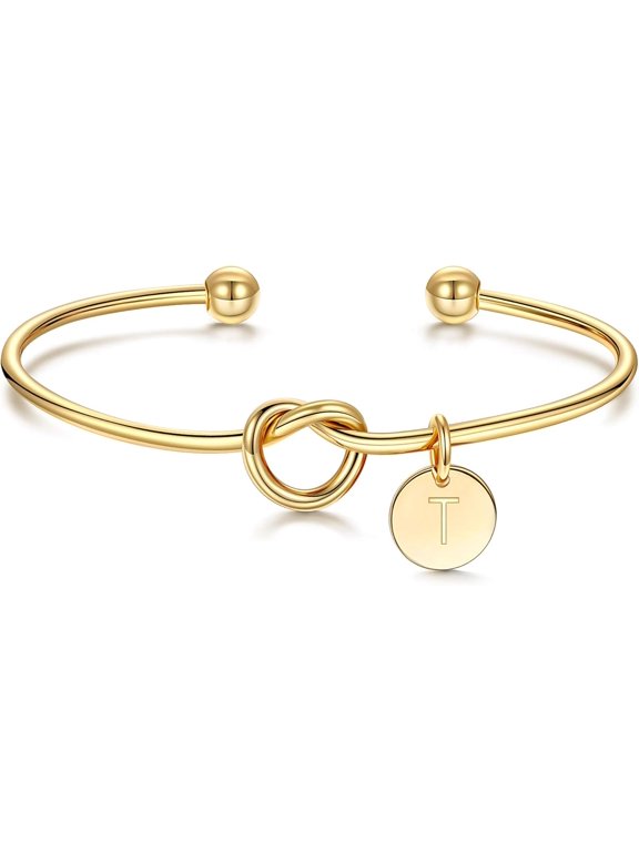 14K Gold Plated Initial Bracelet for Women - Dainty 14K Gold Plated Knot Letter A-Z Bracelets for Women, Tie The Knot Bracelet Bridesmaid Proposal Jewelry Gifts
