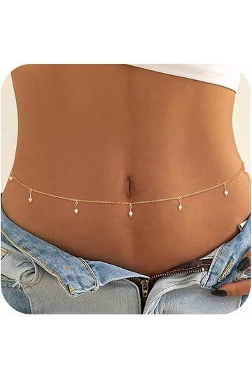14K Gold Plated Snake Bead Double Layer Waist Chain Belt Amazon.com: Waist Chain Body Chain Jewelry for Women Gold  main image 4