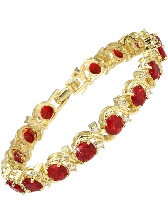 14K Gold Plated Tennis Bracelet, Women's - Colored Birthstone, 6mm Round Cubic Zirconia Gemstone, 7-inch, Hypoallergenic Material, Comes with Gift Box, Perfect Anniversary/Birthday Gift.