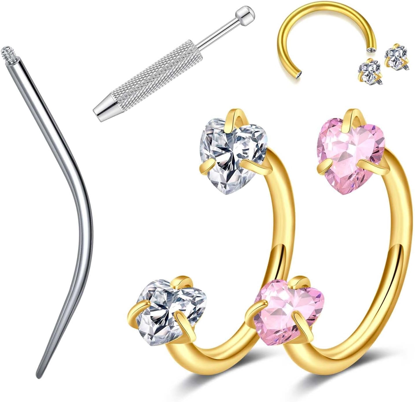 Threaded Nose Set Soleilie 18G 20G Horseshoe Nose Rings Studs,Surgical Steel Nose Ring ...