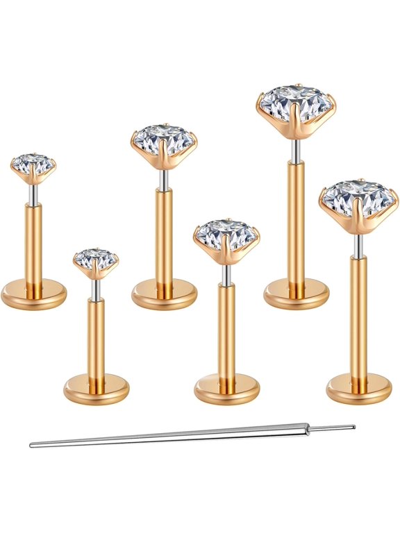 20G Flat Back Earrings Stud G23 Titanium Threadless Tragus Labret Cartilage Lip Medusa Conch Body Piercing Jewelry Hypoallergenic for Women Men