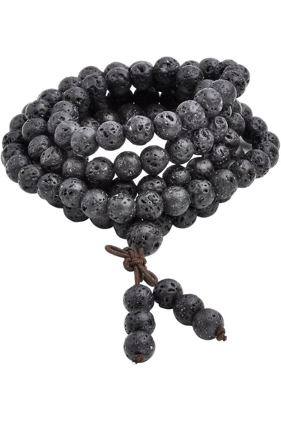 6mm 8mm Natural Lava Rock Stone Healing Gemstone 108 Prayer Beads Tibetan Mala Bracelet Necklace