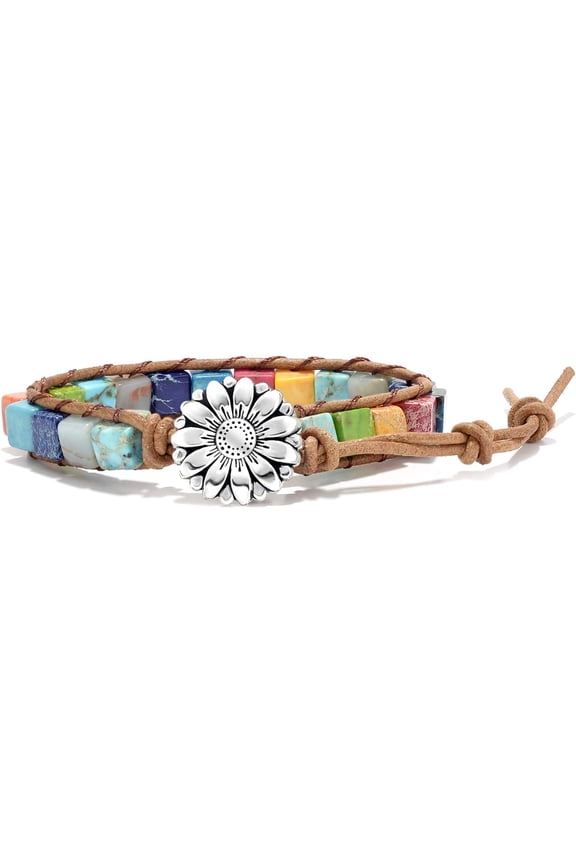 7 Chakra Bracelets for Women with Real Stones Leather Wrap Healing Bead Bracelet Women Men Boho Friendship Jewelry