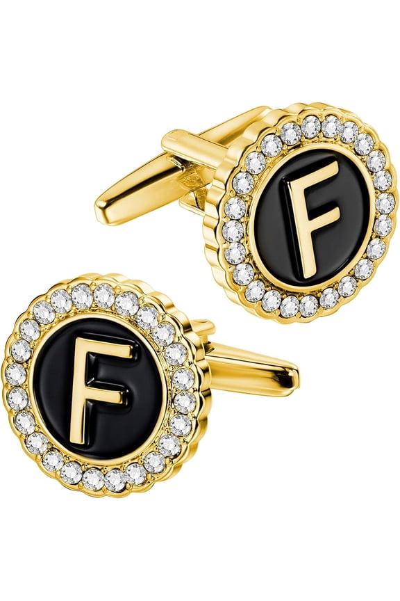 A-Z Initial Cufflinks for Men and Women with Clear Crystal, Gold Silver Color Rasied Letter A-Z Cuff Links for French Shirt, Gift for Normal and Business Wearing