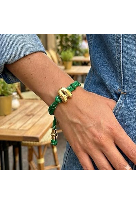 Bubble Letter Bracelet, unisex, green and blue knotted fluffy letter bracelet, a great gift for mom and friends.