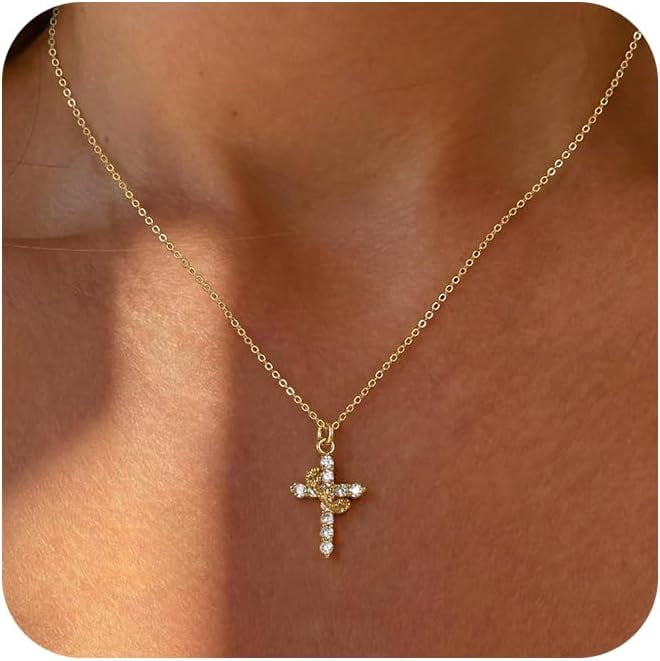 Soleilie Christian Gift Stocking Stuffers Cross Necklace for women-Dainty 14k Gold Plated/Silver Plated Pendant Necklaces Simple Cute Tiny Necklace Jewelry for Women