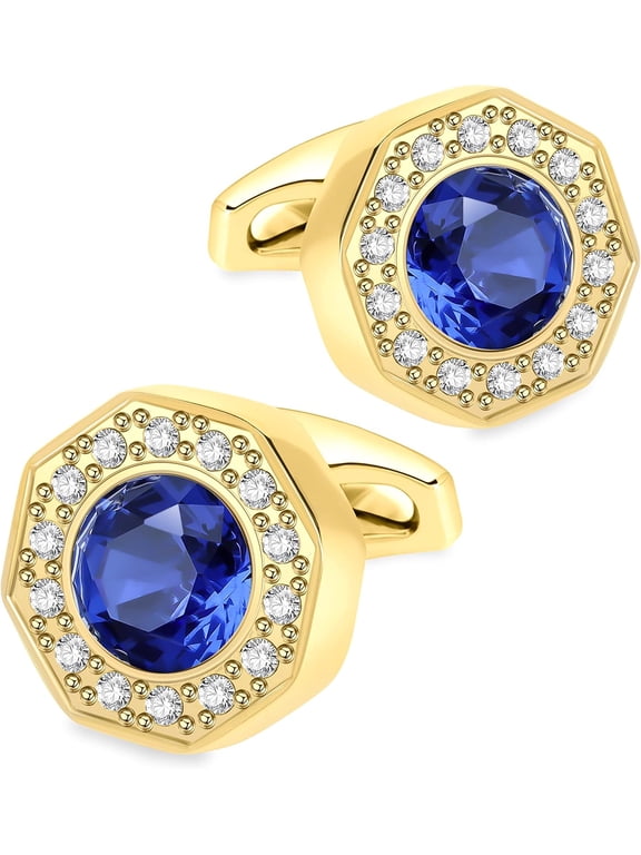Crystal Cufflinks for Men Blue/Green/Pink/Purple/Red/White/Colorful Real Gold Plated Elegant Mens Cuff Links for Wedding Party Unique Gift