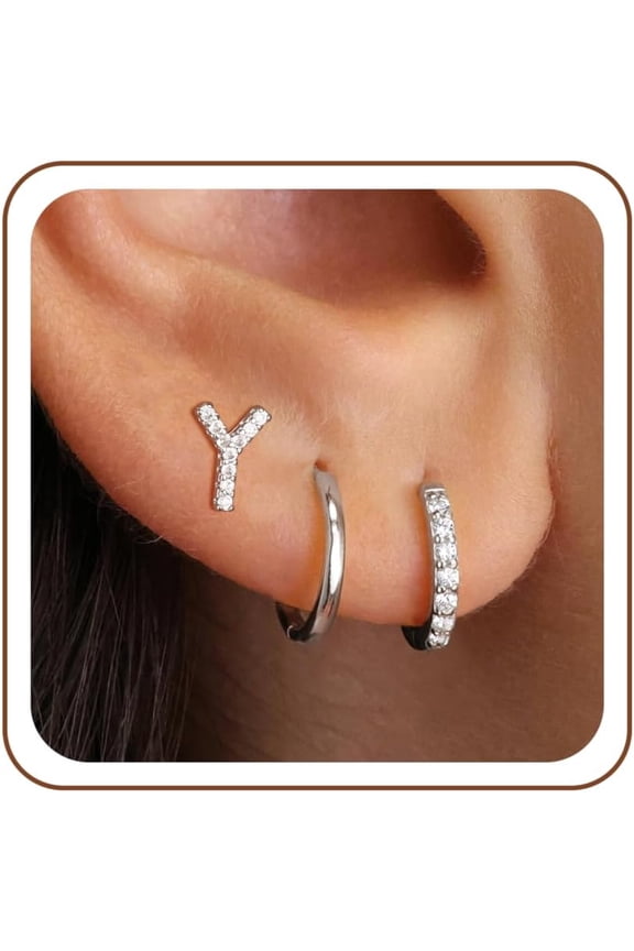 Easter Basket Stuffed Gift Set for Women - 3 Pairs of Gold/Silver/Rose Gold Earrings, Women's CZ Letter Stud Earrings, Hypoallergenic Earring Set, Suitable for Multiple Ear Piercings