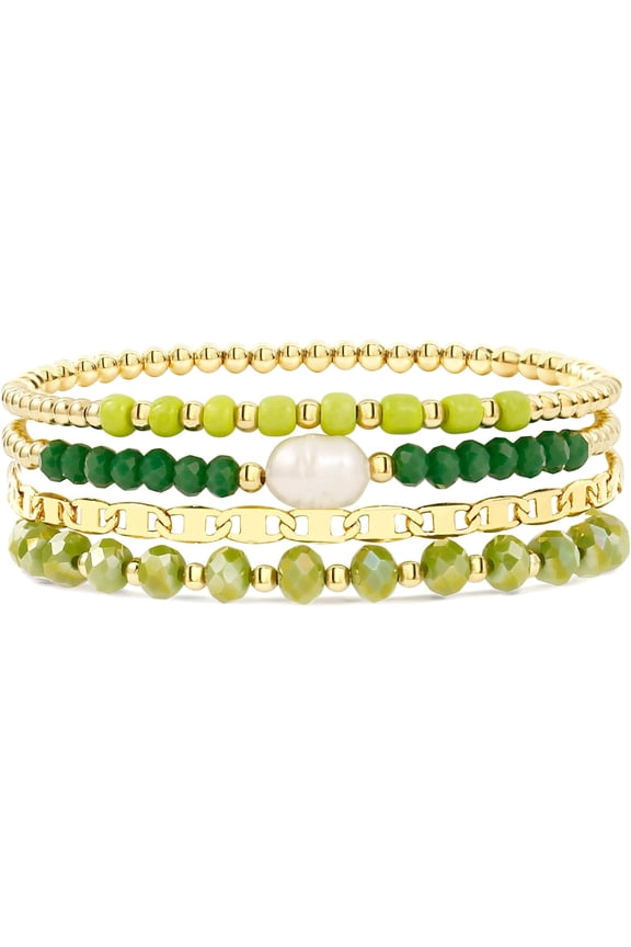 Gold Beaded Bracelets for Women Boho Crystal Multiple Layered Stackable Wrap Bangle Set Paperclip Chain Trendy Jewelry