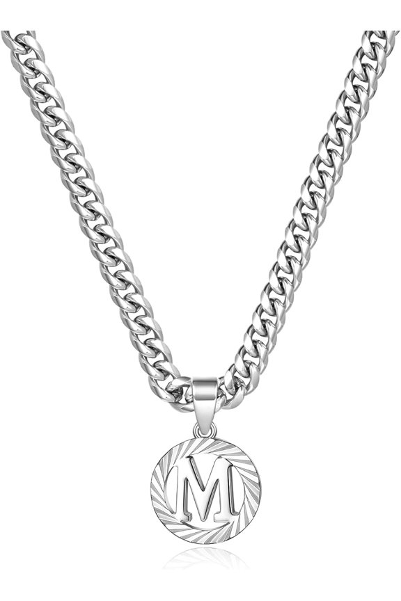 Gold Initial Necklace,14K Gold Plated Round Letter Pendant Hollow Capital Monogram 5mm Cuban Chain Necklace Alphabets from A-Z Dainty Jewelry for Women Men