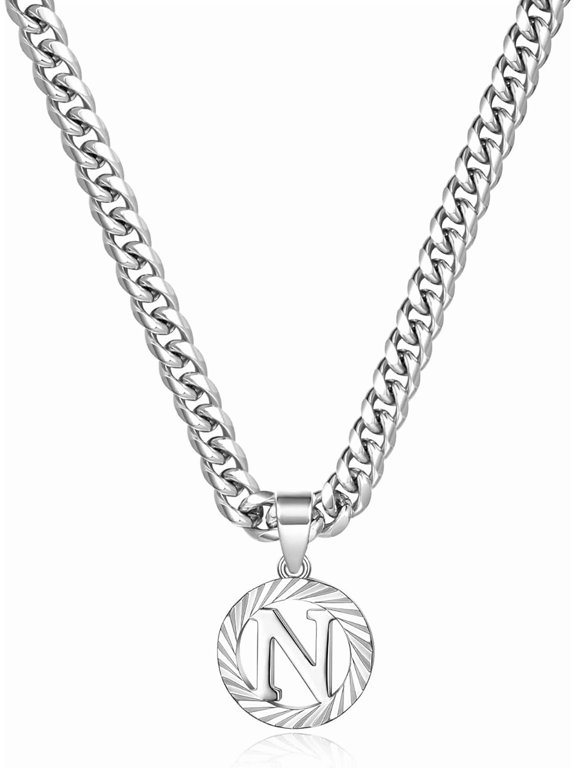 Gold Initial Necklace,14K Gold Plated Round Letter Pendant Hollow Capital Monogram 5mm Cuban Chain Necklace Alphabets from A-Z Dainty Jewelry for Women Men