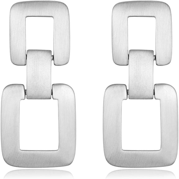 Soleilie Gold Silver Geometric Drop Dangle Earrings for Women Brushed Link Square Dangle Earrings Trendy Jewelry