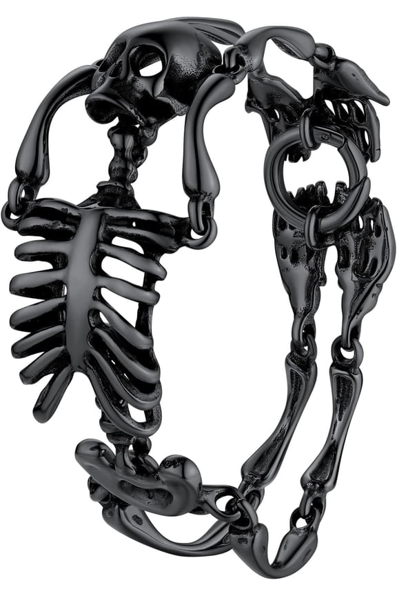 Gothic Skull Bracelets for Men Women, Stainless Steel/18K Gold Plated/Silver Black Punk Skeleton Head Chain Bracelet Party Accessories for Rapper Biker