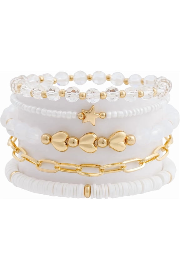 Heishi Beaded Stretch Bracelets for Women Stackable Polymer Clay Beads Bracelets Friendship Boho Summer Beach Bracelet Jewelry Set