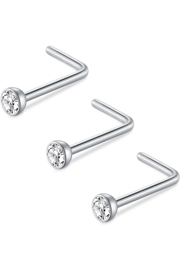 L-shaped nose stud, made of medical-grade stainless steel, 1.5mm, 2mm, 2.5mm, 3mm CZ zircon nose ring, women's style.
