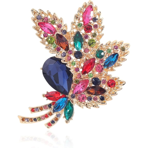 Soleilie Large Brooch, Austrian Crystal Leaf-Shaped Bouquet Zirconia Scarf Decoration Floral Wreath Brooch for Women
