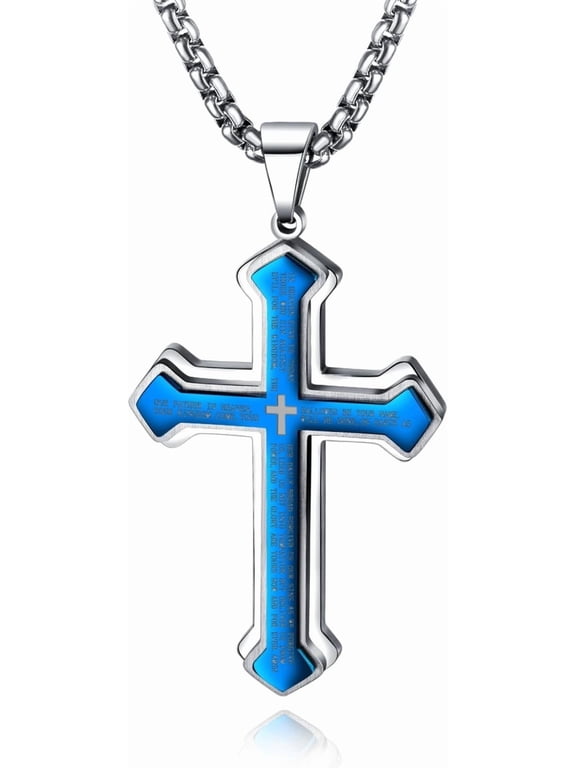Men's Cross Pendant Necklace Large Stainless Steel Cross Pendant Necklace for Men Women