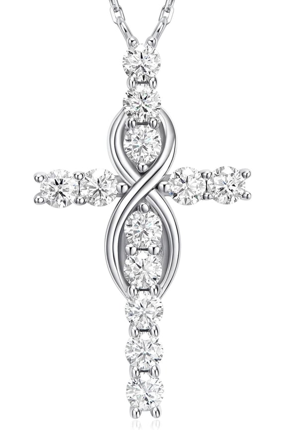 Moissanite Cross Necklace Collection, unisex, 18K white gold or yellow gold plated with 925 sterling silver Christian religious jewelry, a suitable Easter gift choice.