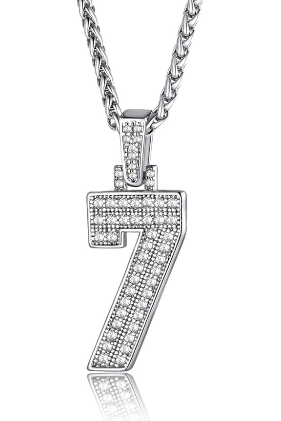 Number Necklaces For Men, Bling Numbers Chain Necklace Hip Hop Simulated Diamond Pendant with Tennis Chain Spiga Chains