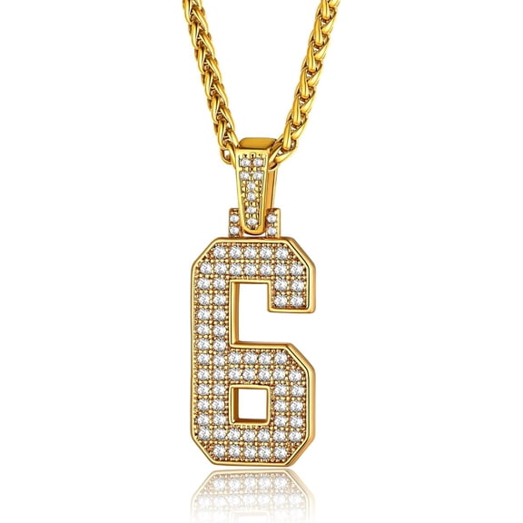 Soleilie Number Necklaces For Men, Bling Numbers Chain Necklace Hip Hop Simulated Diamond Pendant with Tennis Chain Spiga Chains