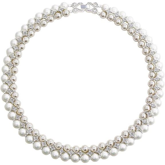 Soleilie Pearl Necklace for Women, Round Imitation Pearl Choker Necklace 20s Flapper Pearls Accessories for Gatsby Themed Party Dainty Beaded Choker Necklace for Women