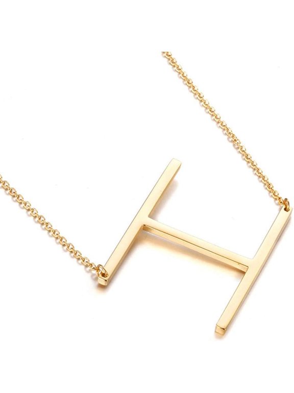 Sideways Initial Necklace 18K Gold Plated Stainless Steel Large Big Letters Pendant Necklace Script Name Monogram Necklaces for Women