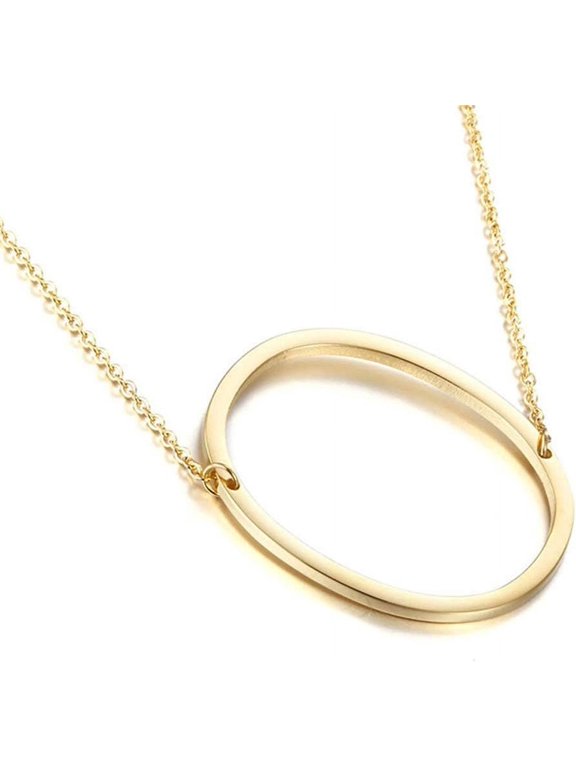 Sideways Initial Necklace 18K Gold Plated Stainless Steel Large Big Letters Pendant Necklace Script Name Monogram Necklaces for Women