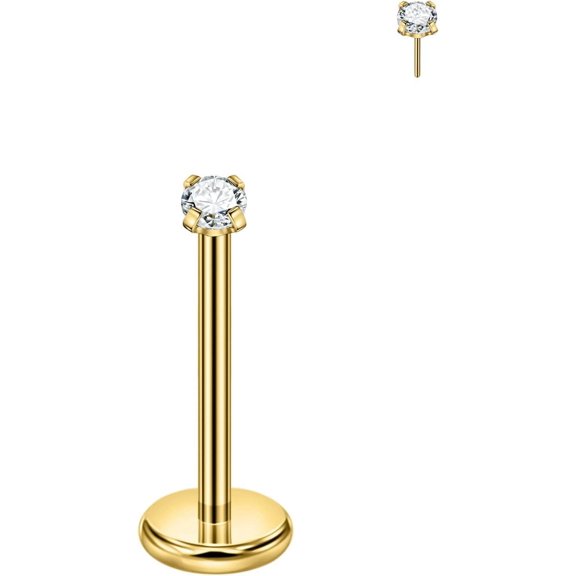 Soleilie Single 316L Surgical Steel Threadless Labret Stud with CZ for Nose Cartilage Helix Rook Conch Tragus Earlobe Piercings