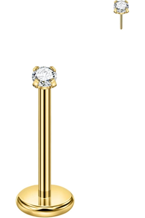 Single 316L Surgical Steel Threadless Labret Stud with CZ for Nose Cartilage Helix Rook Conch Tragus Earlobe Piercings
