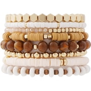 BooToolSurfer Heishi Clay Bead Bracelets for Women Bohemian Stackable Gold Plated Beaded Stretch Bracelets Elastic Layering Friendship Bracelets Set Boho Jewelry