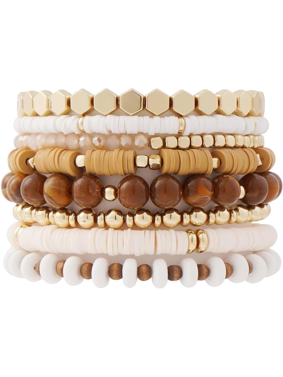 Surfer Heishi Clay Bead Bracelets for Women Bohemian Stackable Gold Plated Beaded Stretch Bracelets Elastic Layering Friendship Bracelets Set Boho Jewelry