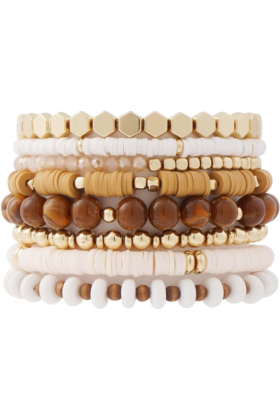 Surfer Heishi Clay Bead Bracelets for Women Bohemian Stackable Gold Plated Beaded Stretch Bracelets Elastic Layering Friendship Bracelets Set Boho Jewelry