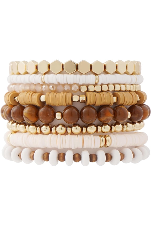 Surfer Heishi Clay Bead Bracelets for Women Bohemian Stackable Gold Plated Beaded Stretch Bracelets Elastic Layering Friendship Bracelets Set Boho Jewelry