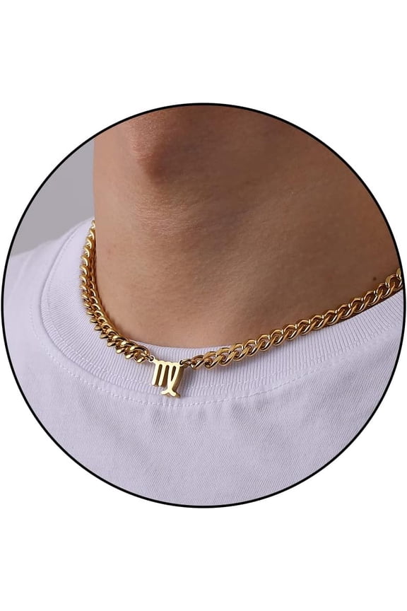 Taurus Zodiac Sign Necklace for Adult Men Women, Stainless Steel Constellation Horoscope Pendant, Cuban Chain 18+2 Inches