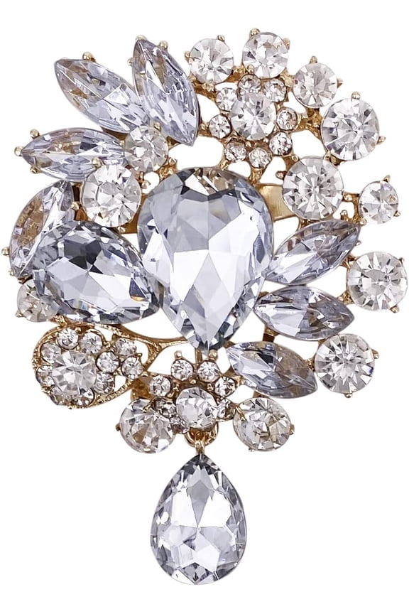 Vintage Wedding Bride Large Blue Crystal Zircon Teardrop Brooch (Women's)