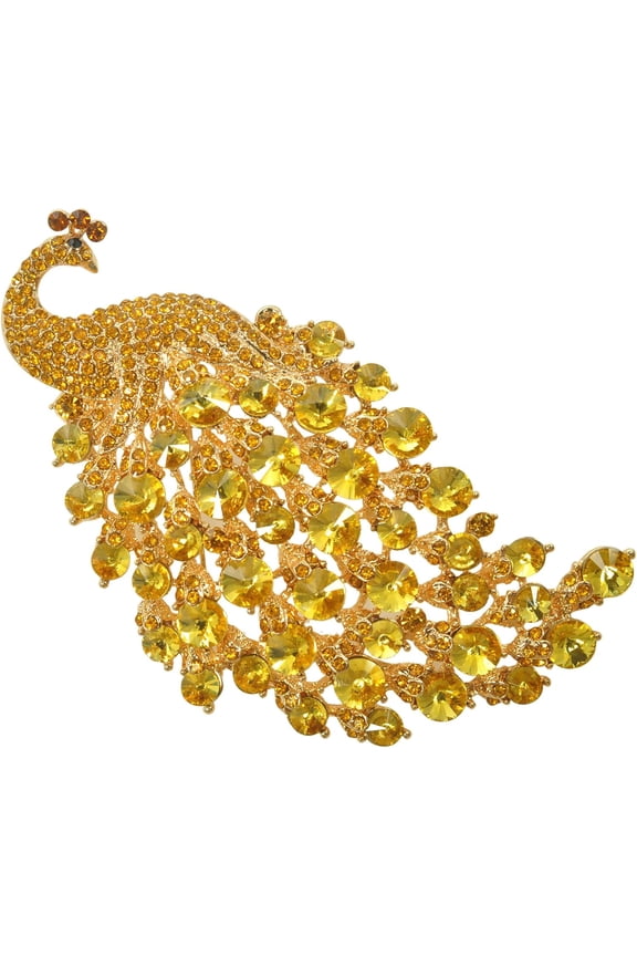 Vitage Style Crystal Large Peacock Feather Pin Brooch