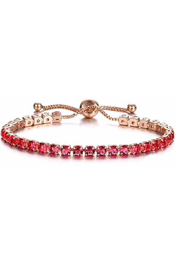 Women's Adjustable Tennis Bracelet, Rainbow Cubic Zirconia Bracelet, 14K White Gold Plated, Hypoallergenic Slip Clasp, Jewelry Gift